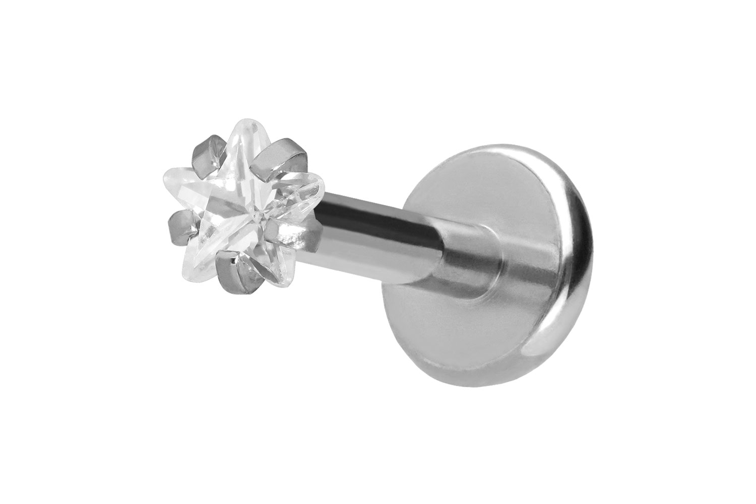 Titan Labret Piercing mit Push Fit KRISTALLSTERN